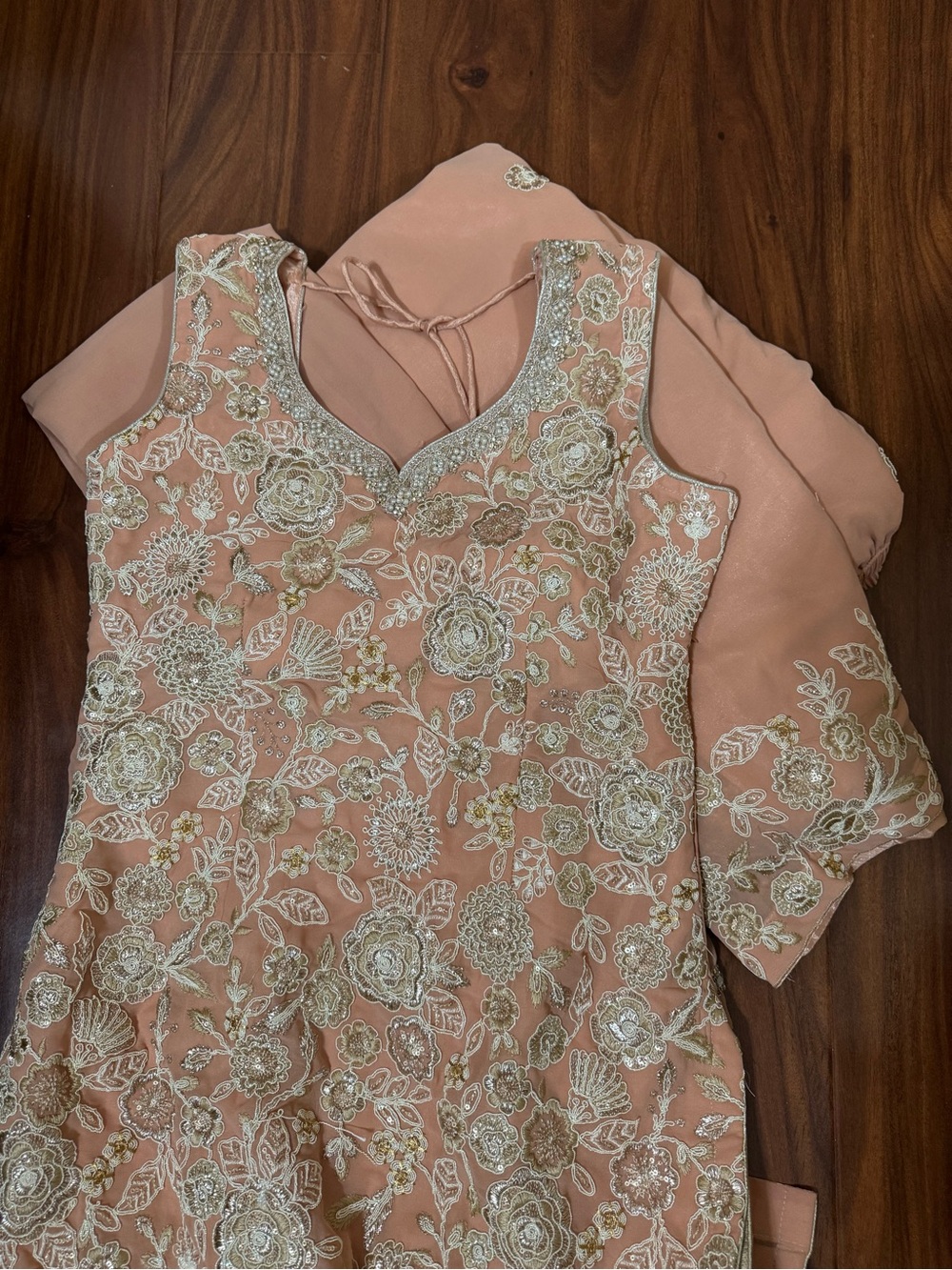 Blush Pink Floral Embroidery Indian Outfit